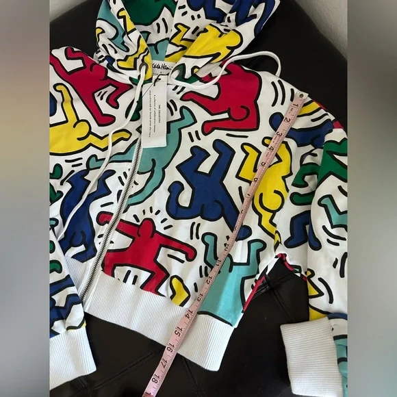 NWT Alice + Olivia X Keith Haring Barron Crop Zip Up Hoodie Sweatshirt Jacket L - Picture 5 of 16
